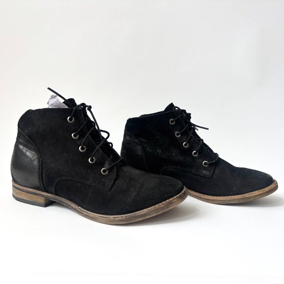 Diba Eli Genuine Black Suede Leather Combat Ankle Booties - sz 8 - Picture 2 of 12